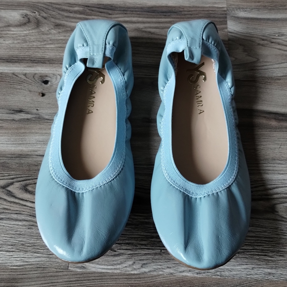 Yosi Samra Ballet Flats Blue Leather Slip On Women's Size 6